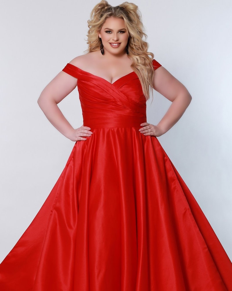 Front of a model wearing a size 32 Class Act Evening Dress in Ruby by Sydney's Closet. | dia_product_style_image_id:250616